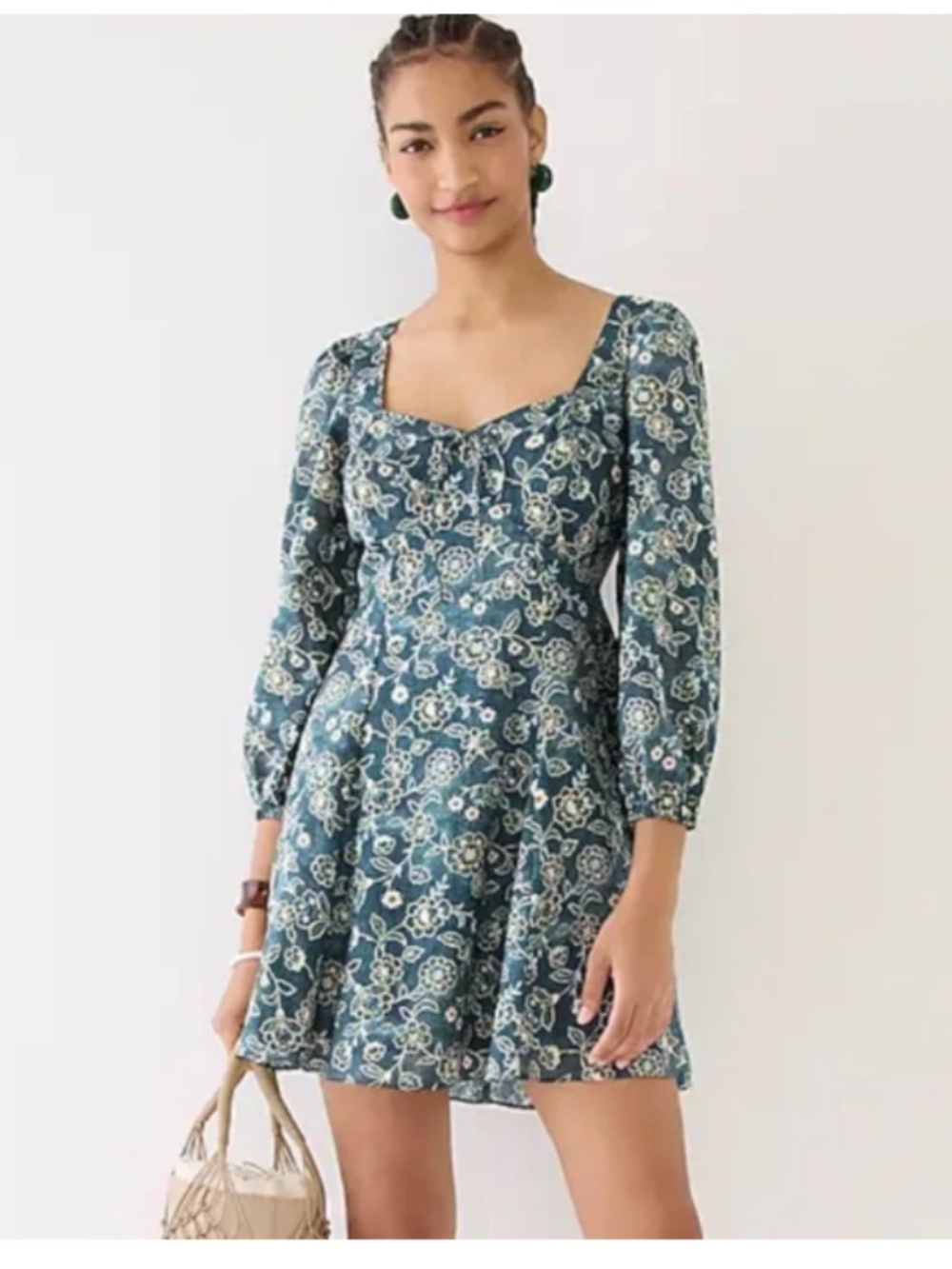 J. Crew Sweetheart Long-Sleeve Cottagecore Mini Dress Vintage Vines Size M NWT